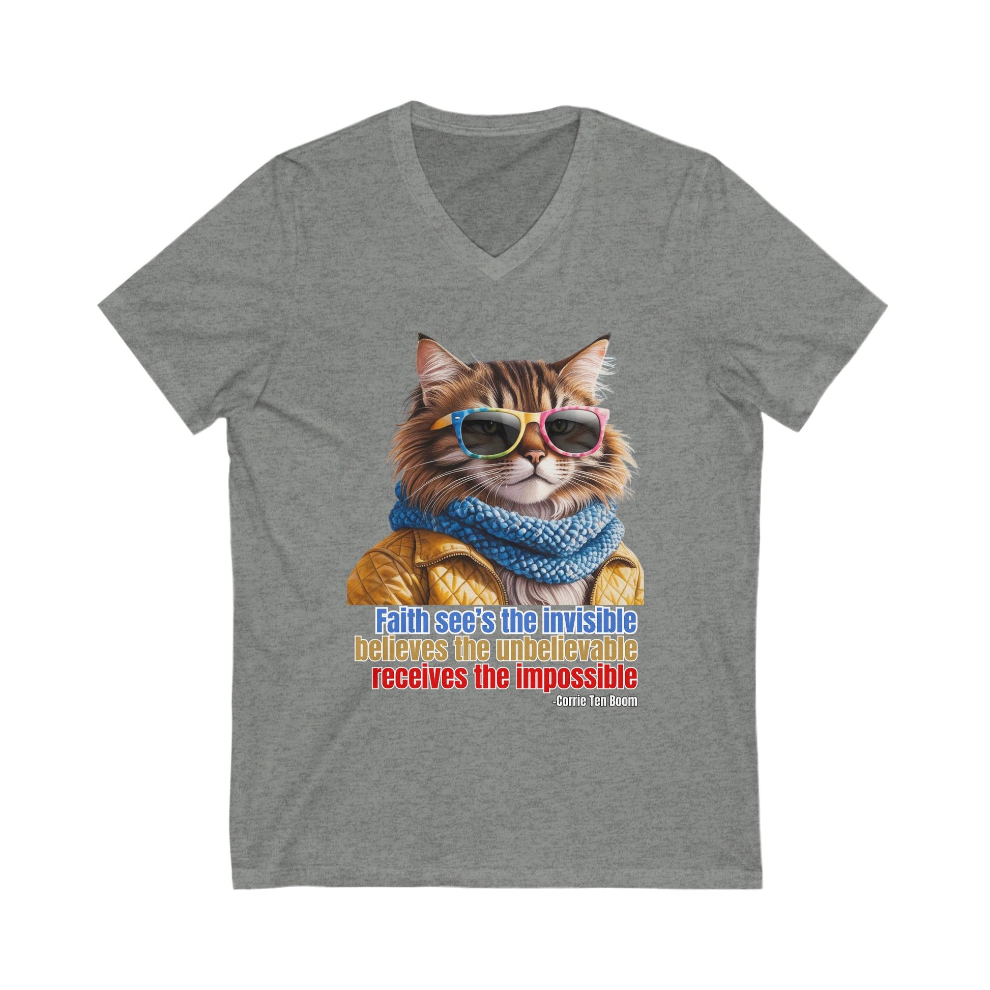 Cool Faith Cat V Neck Tee