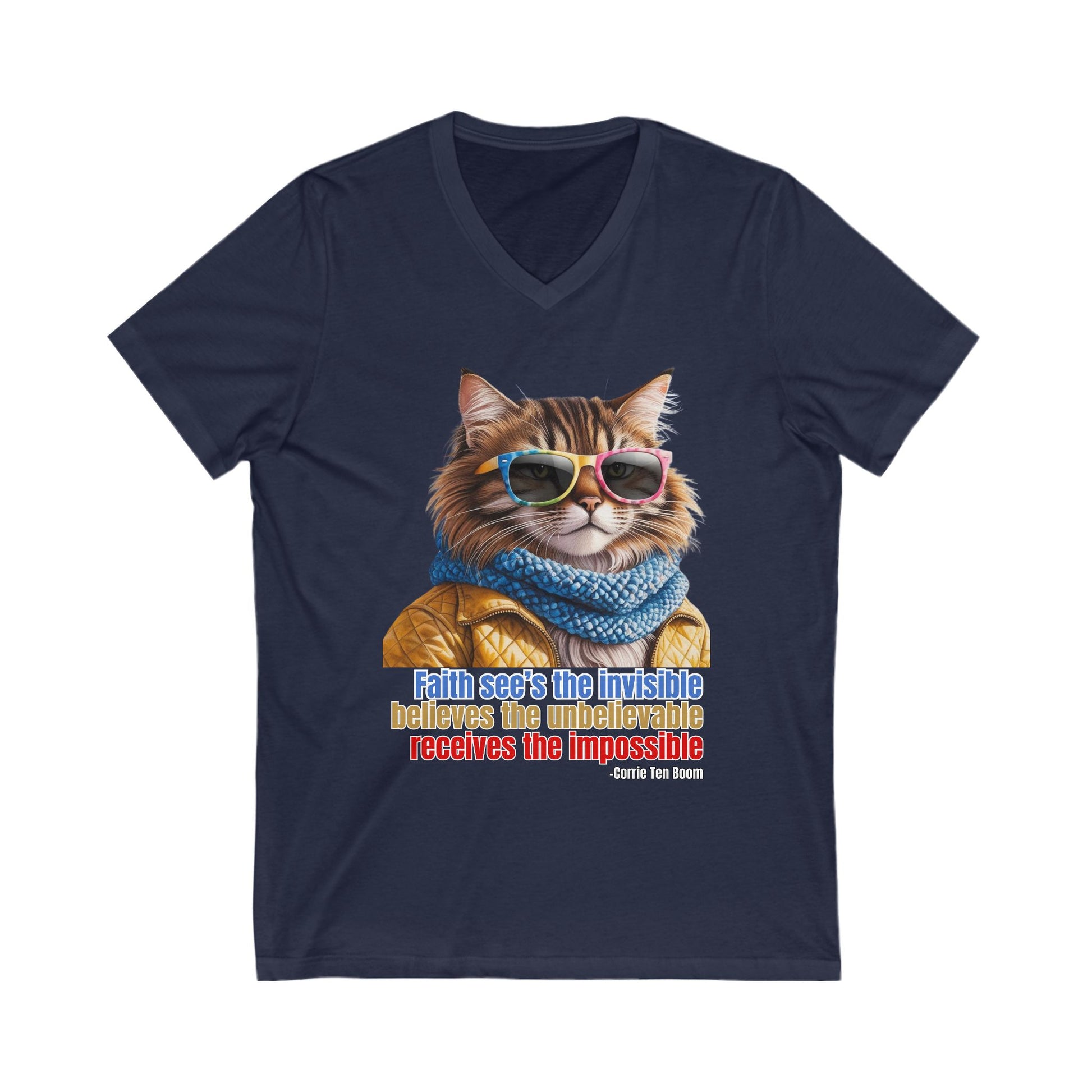 Cool Faith Cat V Neck Tee