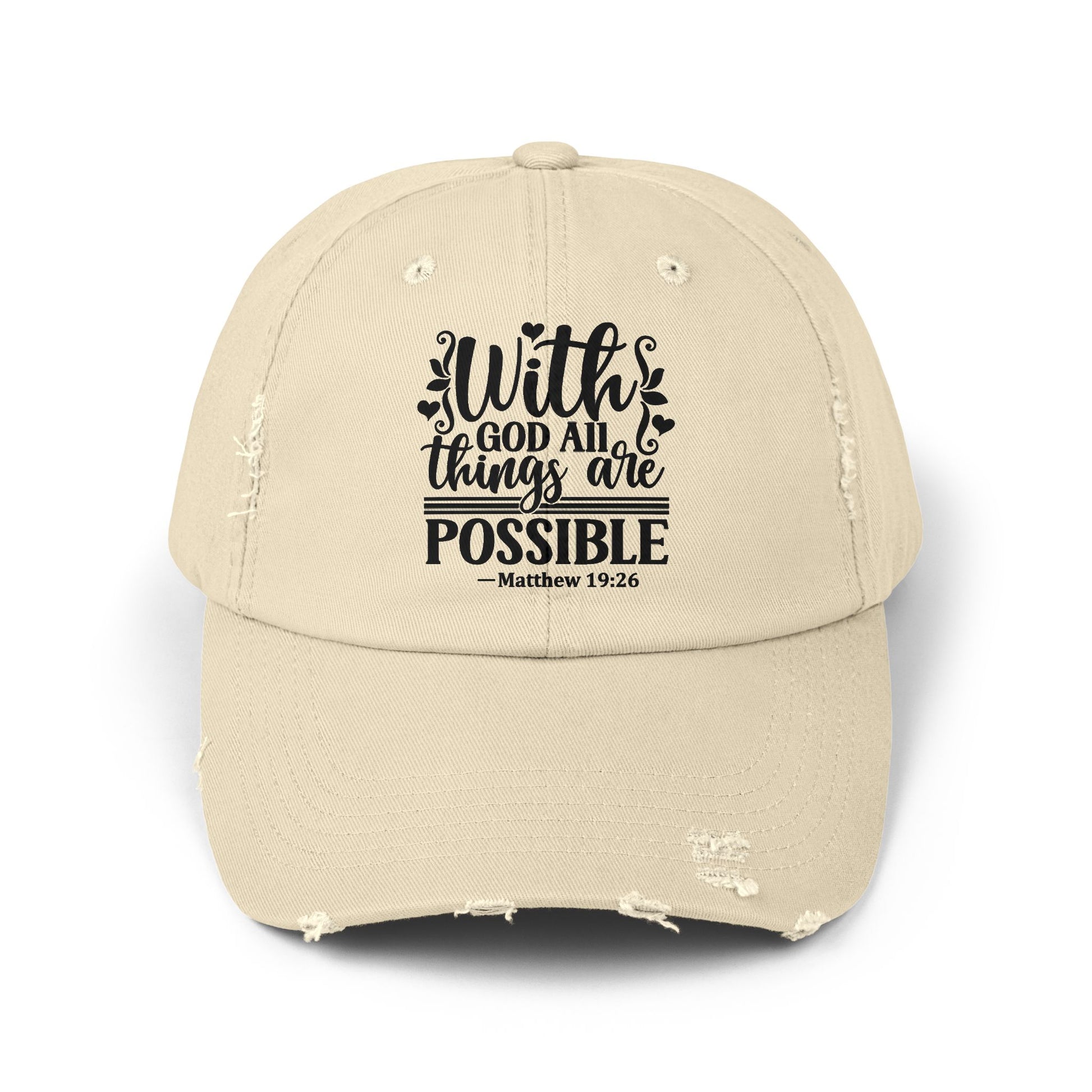"With God All Things Are Possible" Distressed Cap