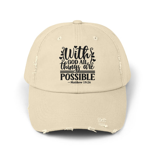 "With God All Things Are Possible" Distressed Cap