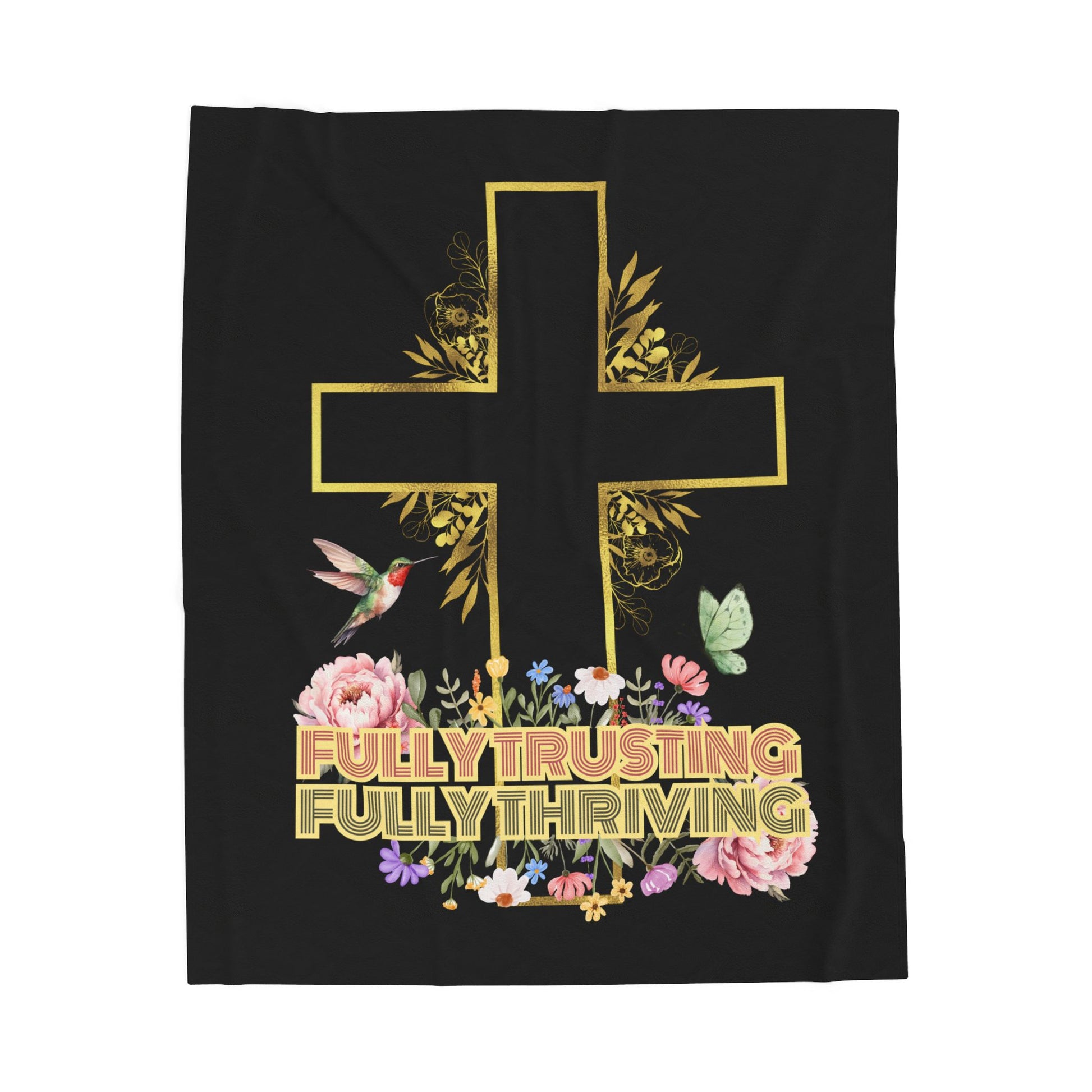 Fully Trusting Fully Thriving Floral Black Plush Blanket
