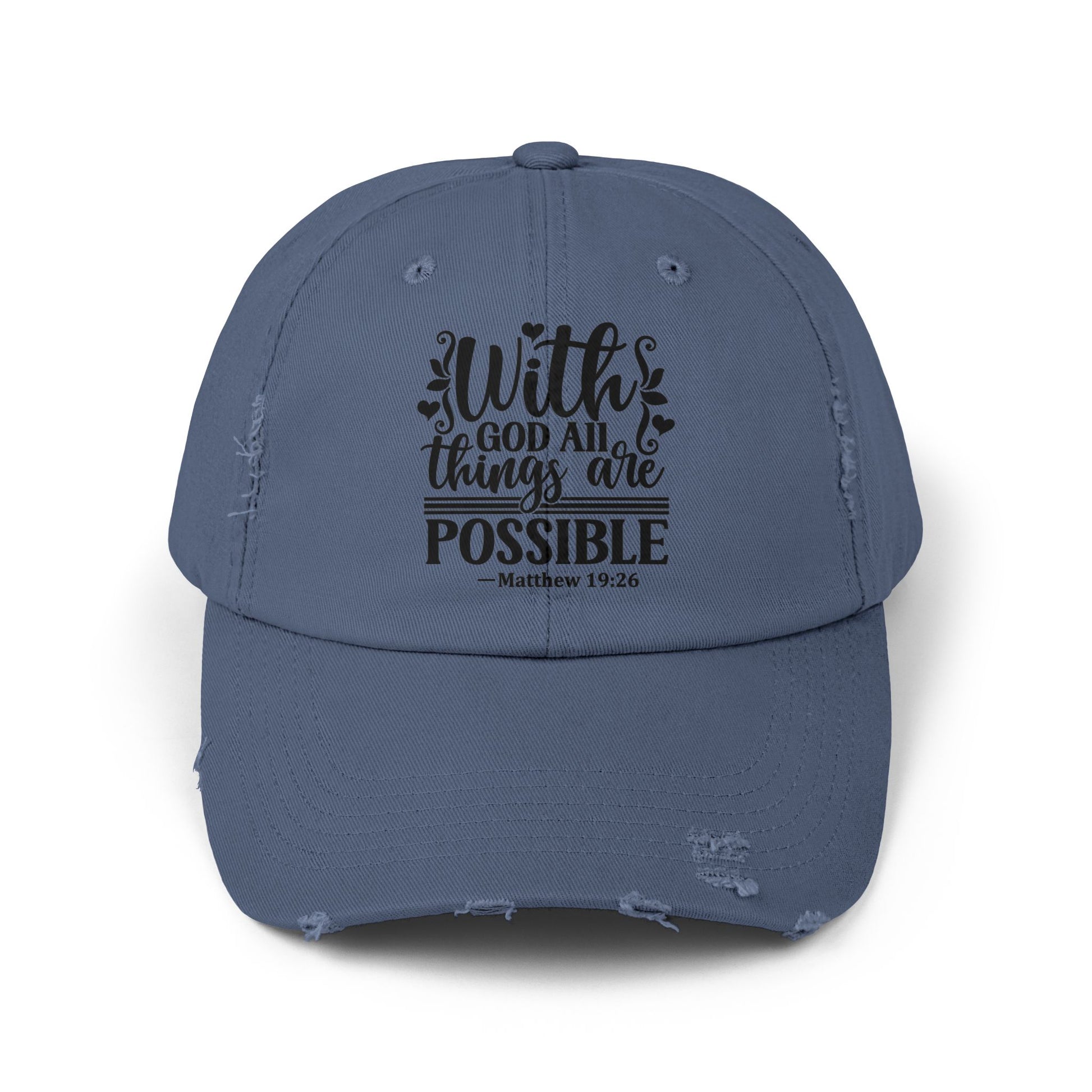 "With God All Things Are Possible" Distressed Cap