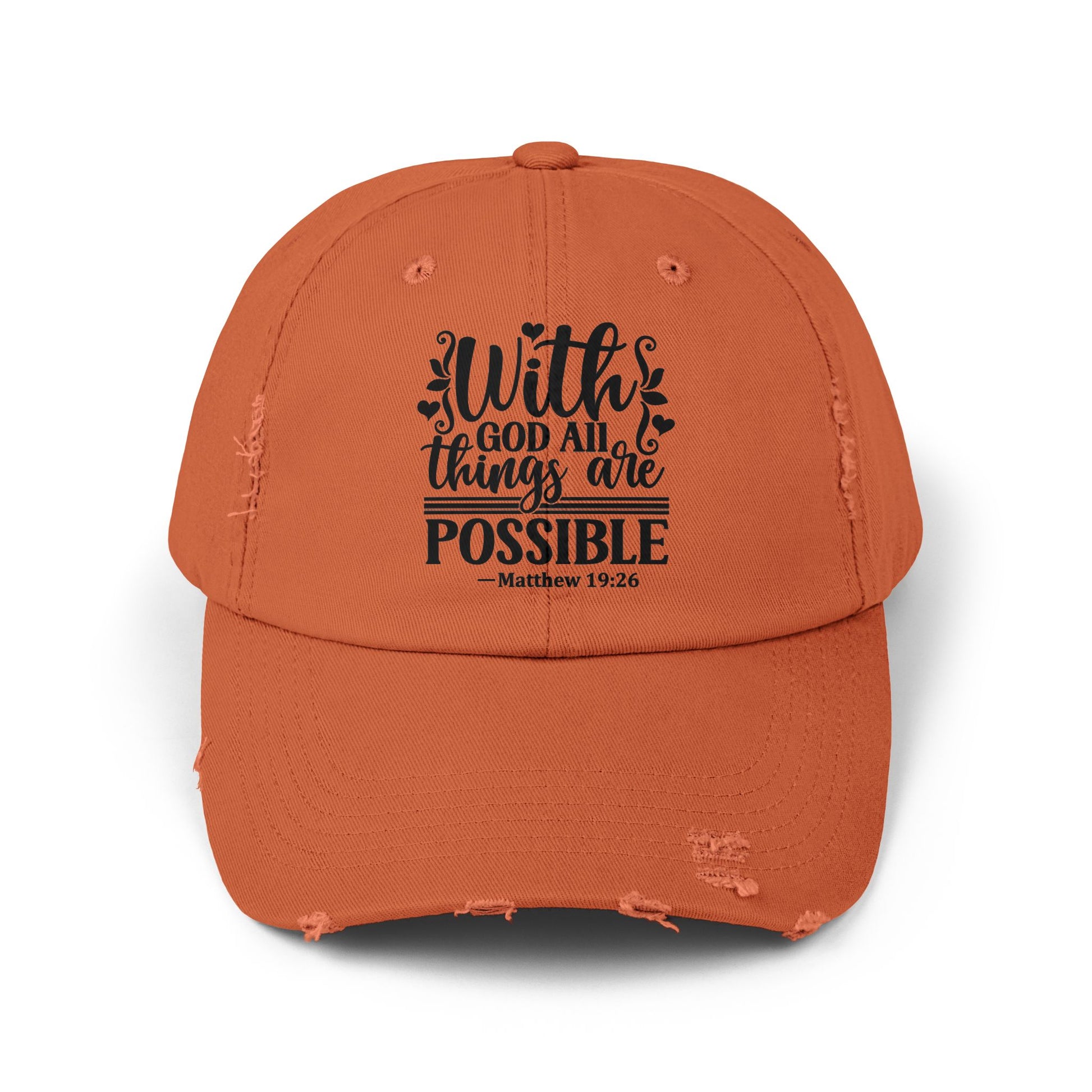 "With God All Things Are Possible" Distressed Cap