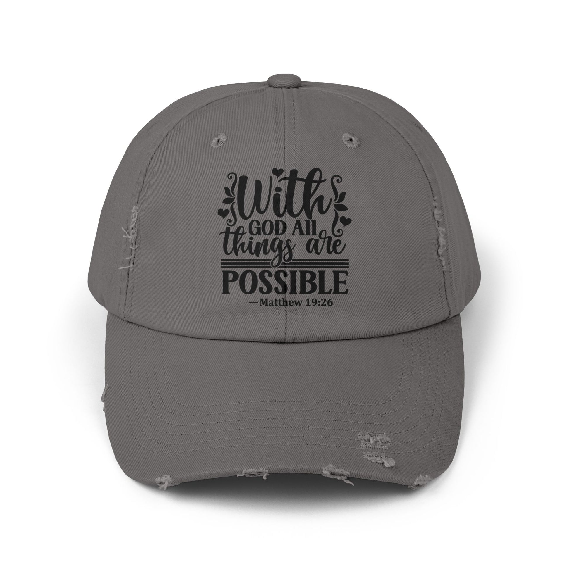 "With God All Things Are Possible" Distressed Cap