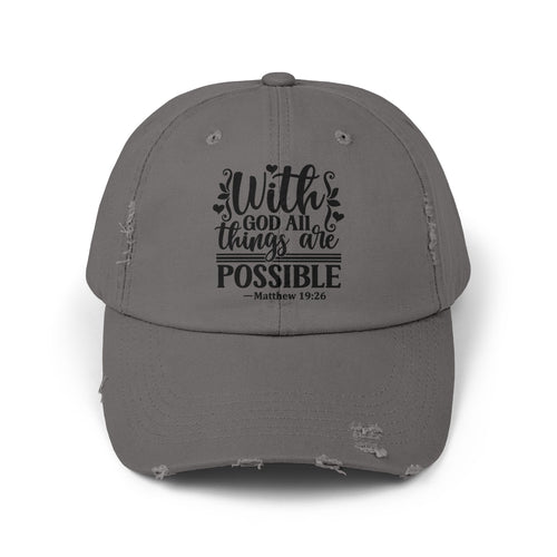 "With God All Things Are Possible" Distressed Cap