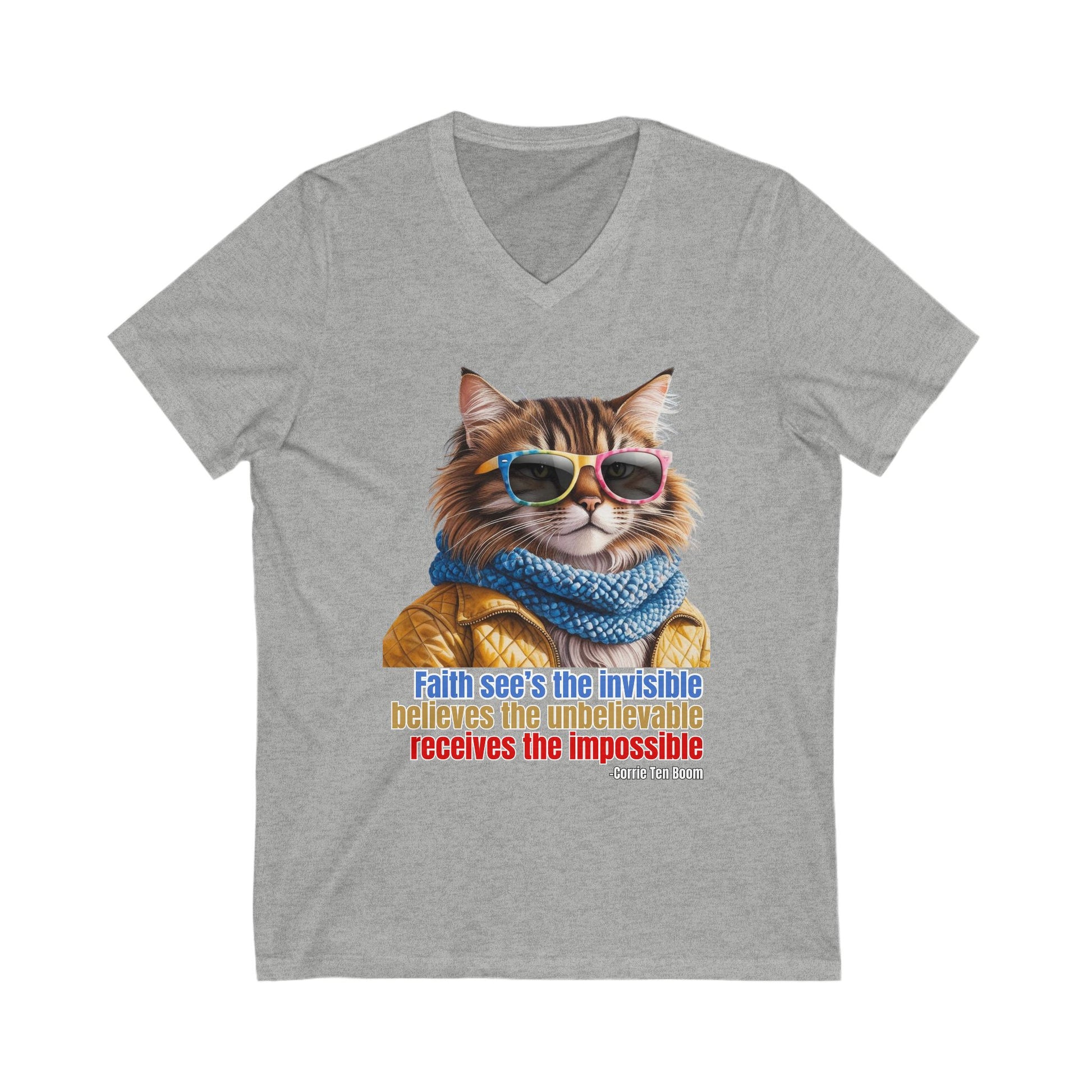Cool Faith Cat V Neck Tee