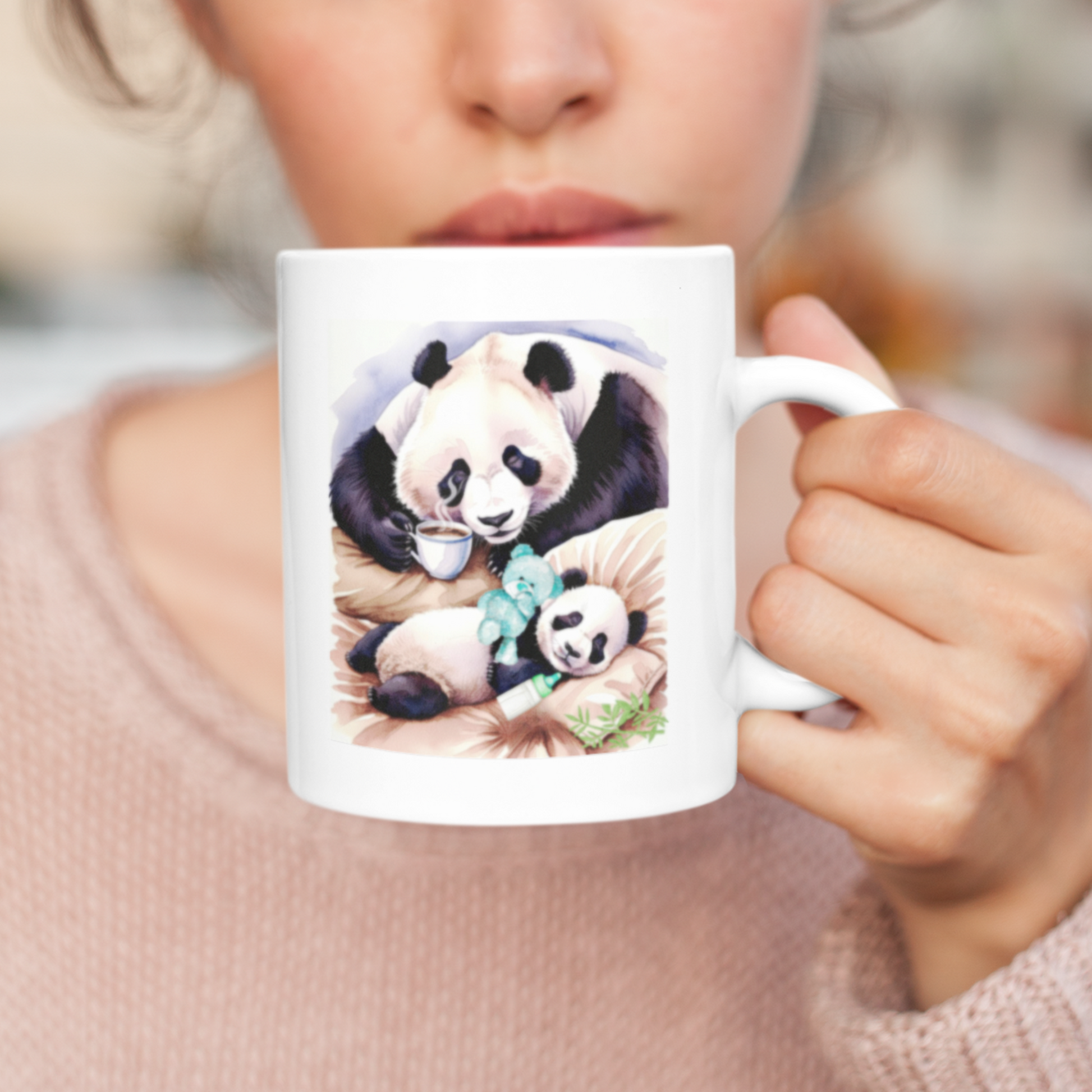 Tired Mum and Baby Panda Mug